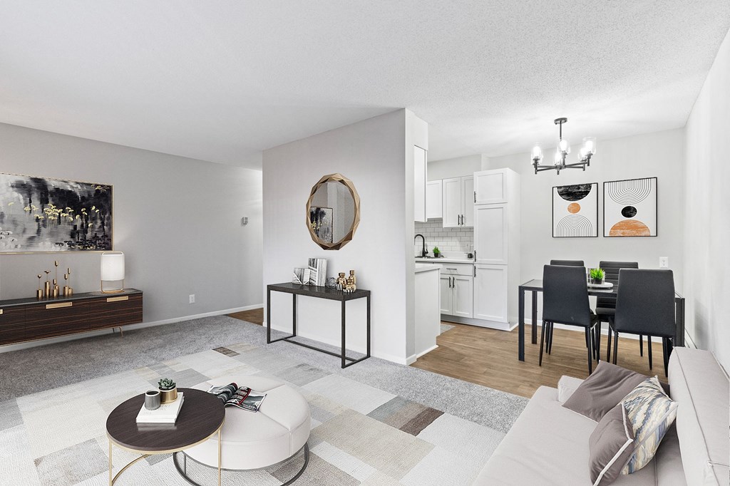 a living room with a couch and a table