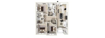 a 3d floor plan of a 3 bedroom apartment in Sumter South Carolina  at The Retreat at Sumter, Sumter