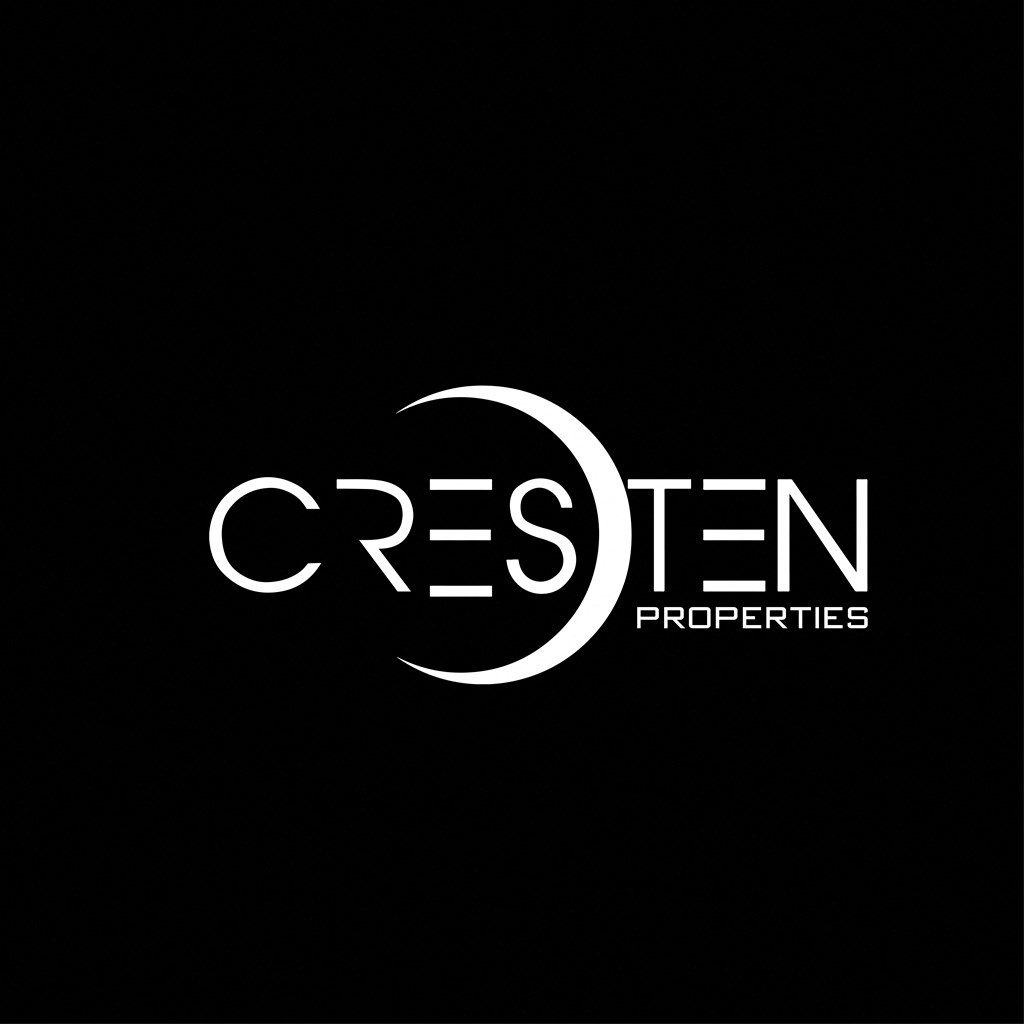 a logo that reads crescent properties on a black background