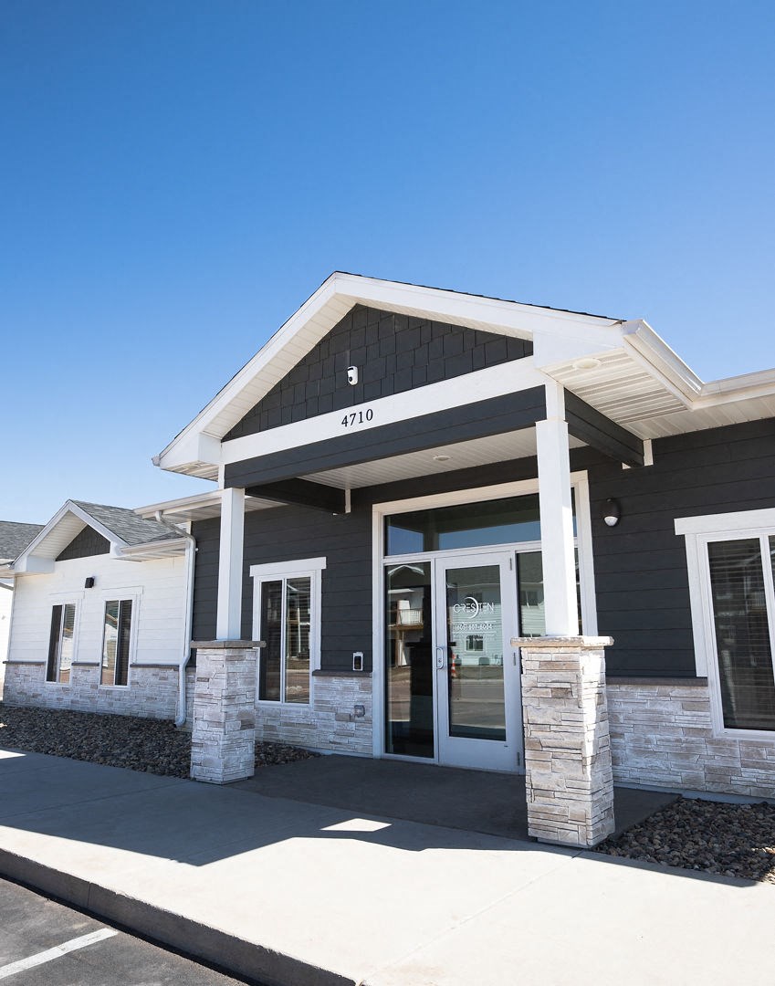 a view of the front of a building with a door