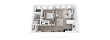 a 3d floor plan of a 1 bedroom apartment