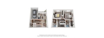 a stylized floor plan of a 2 bedroom apartment