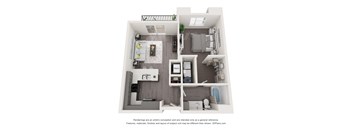a 3d floor plan of a 1 bedroom192 sq ft