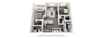 a 3d rendering of a floor plan with a bedroom and a living room