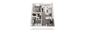 a stylized floor plan with a bedroom and a living room