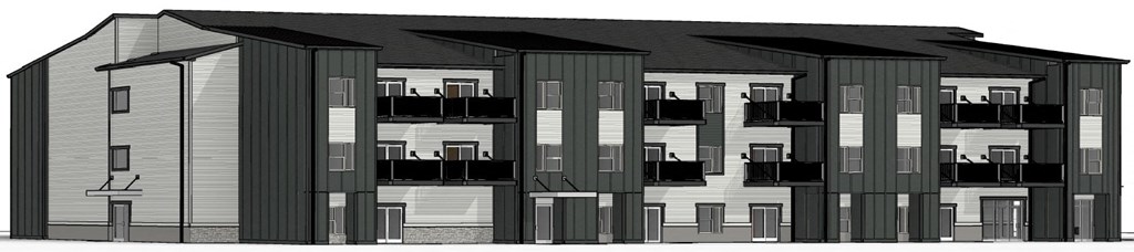 a rendering of a large building with balconies