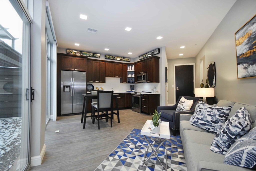 kitchen and living room