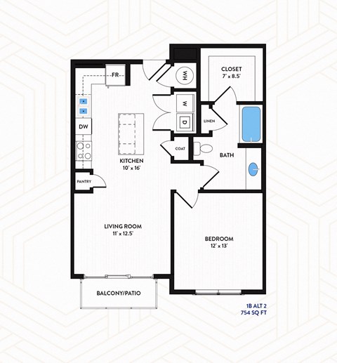 A2-ALT2 Floor Plan at Los Altos Trinity Green Apartments, Barvin Management, Dallas, TX