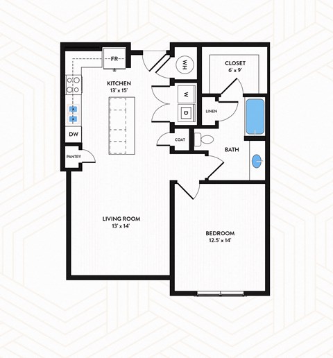A5 Floor Plan at Los Altos Trinity Green Apartments, Barvin Management, Dallas, TX