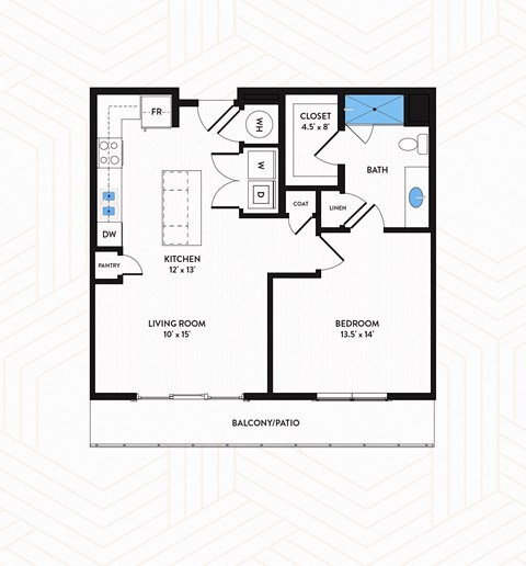 A6 Floor Plan at Los Altos Trinity Green Apartments, Barvin Management, Dallas, TX