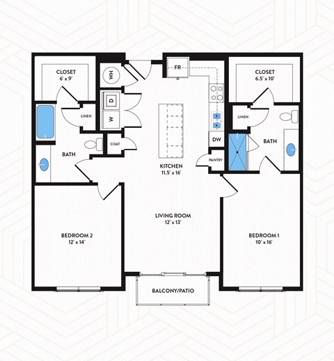 B1 Floor Plan at Los Altos Trinity Green Apartments, Barvin Management, Dallas, TX