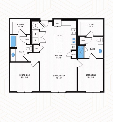 B2-ALT Floor Plan at Los Altos Trinity Green Apartments, Barvin Management, Dallas, TX
