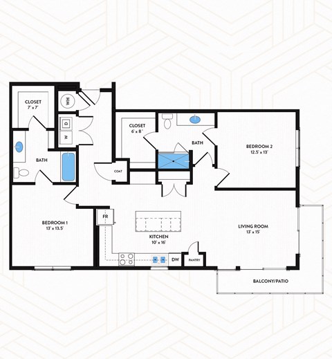 B4-ALT Floor Plan at Los Altos Trinity Green Apartments, Barvin Management, Dallas, TX