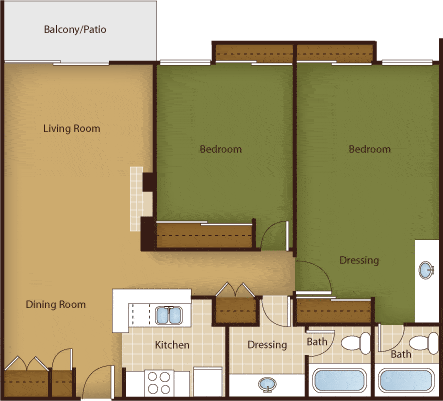 B3 Floor Plan at Park at Voss Apartments, The Barvin Group, Houston, Texas