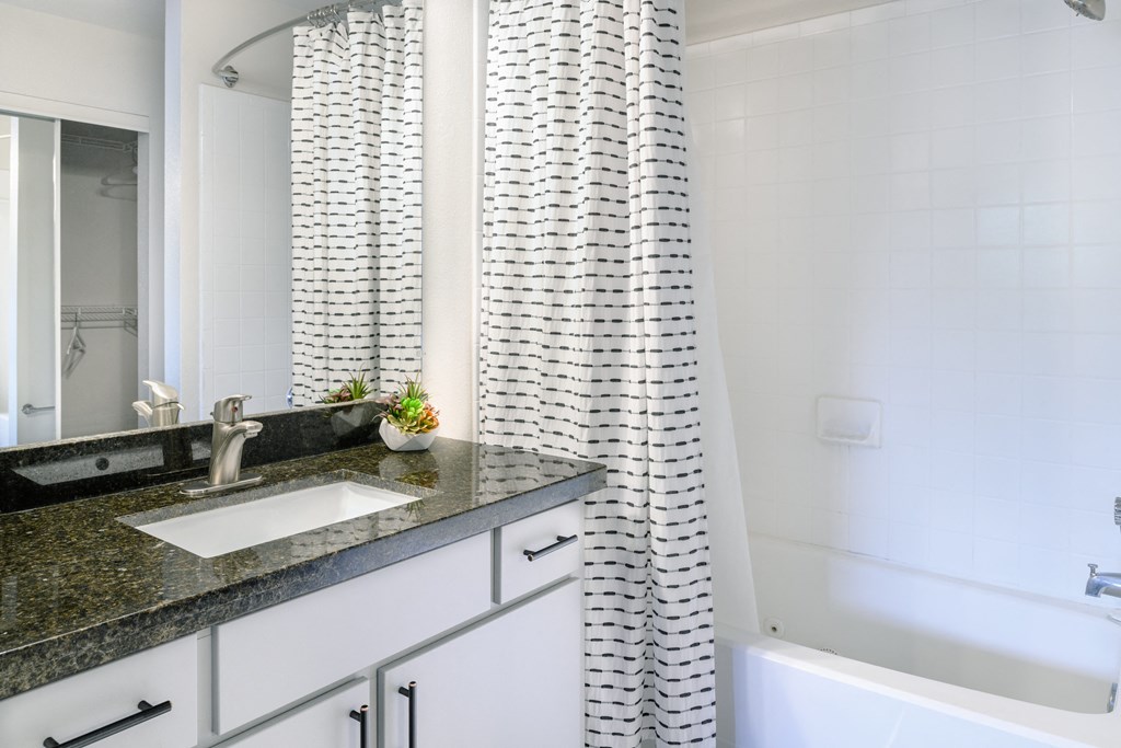 Bathroom interior at The Grove at White Oak Apartments, The Barvin Group, Houston, 77008