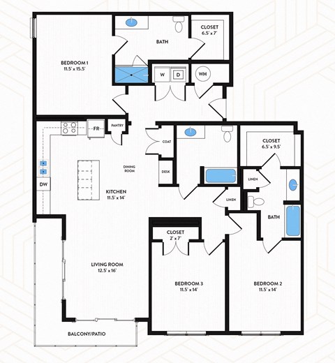 C1 Floor Plan at Los Altos Trinity Green Apartments, Barvin Management, Dallas, TX
