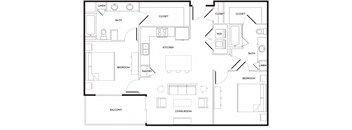 B2 Floor Plan at Rivera on Broadway Apartments, Barvin Management, San Antonio, TX