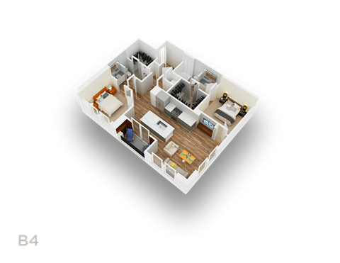 A 3D image of a house layout with the label B4.