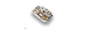A 3D floor plan of a B5 sized room.