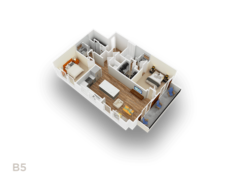 A 3D floor plan of a B5 sized room.