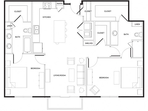 B6 Floor Plan at Rivera on Broadway Apartments, Barvin Management, San Antonio, TX