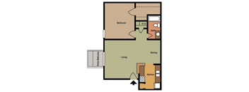 A1 600 Sq.Ft. Floor Plan at The Daphne Apartments, The Barvin Group, Houston, TX