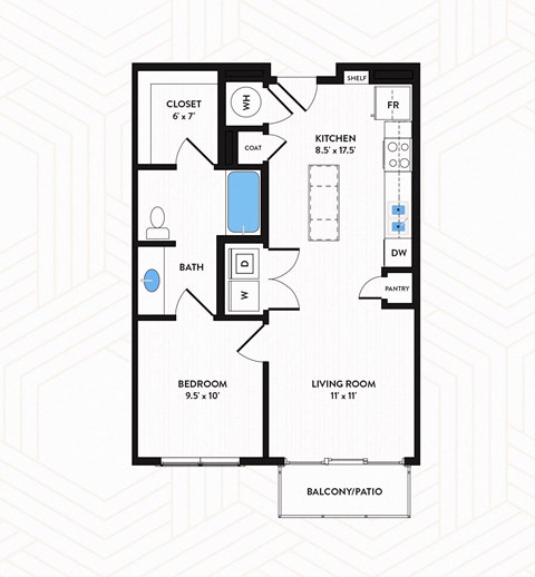 S2 Floor Plan at Los Altos Trinity Green Apartments, Barvin Management, Dallas, TX