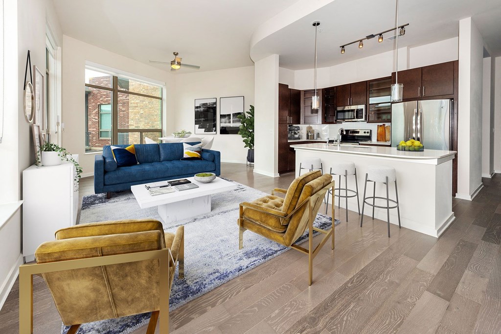 Gourmet Kitchen With Island at Revl Heights, The Barvin Group, Texas