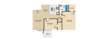 B1 812 Sq.Ft. Floor Plan at The Daphne Apartments, The Barvin Group, Houston, TX, 77054