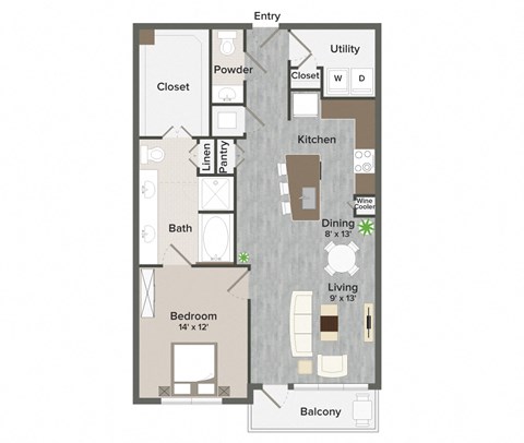 A9 Leman 1000-1067 Sq ft Floor Plan at Revl Heights  Apartments, The Barvin Group, Texas