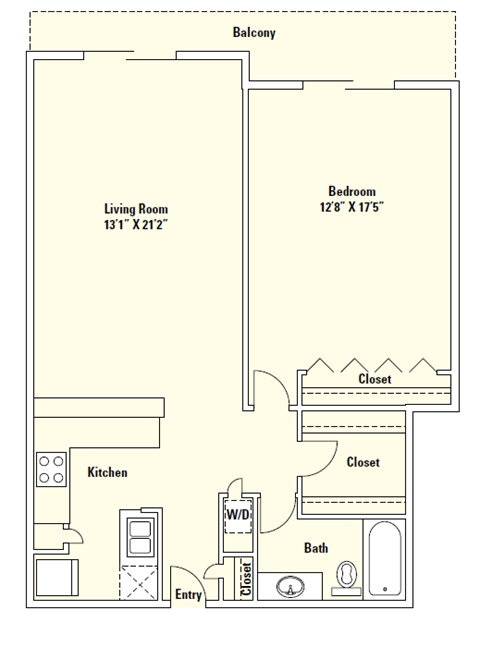 A3 884 Sq.Ft. Floor Plan at Memorial Towers Apartments, The Barvin Group, Houston, TX