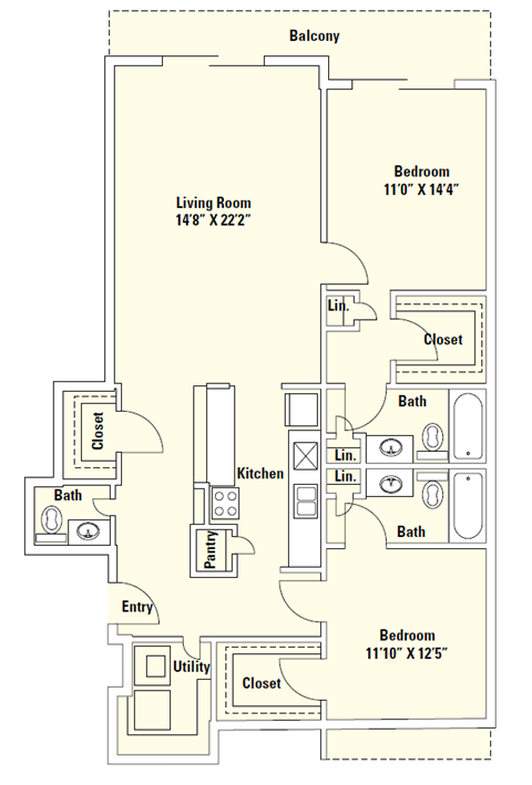 B3 1,386 Sq.Ft. Floor Plan at Memorial Towers Apartments, The Barvin Group, Houston, TX