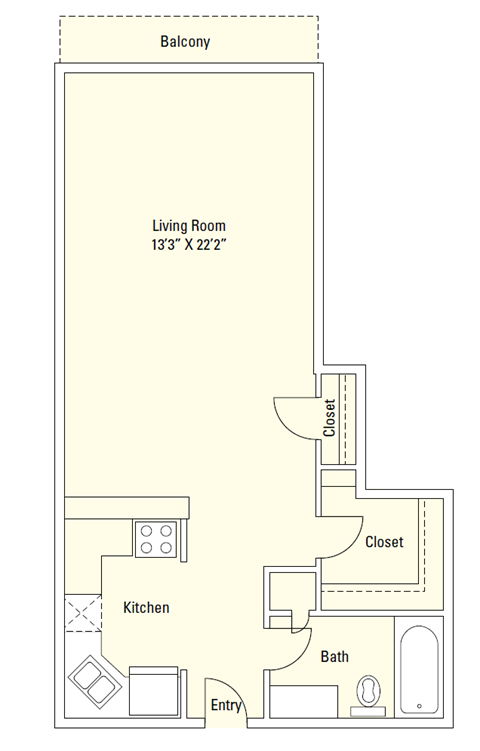 E1 535 Sq.Ft. Floor Plan at Memorial Towers Apartments, The Barvin Group, Houston, TX