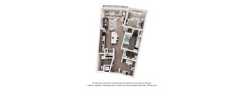 A floor plan of a house with a kitchen, living room, and two bedrooms.