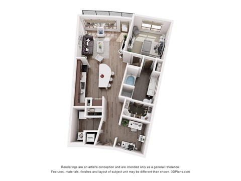 A floor plan of a house with a kitchen, living room, and two bedrooms.