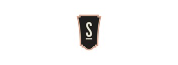 A black and white logo with a large letter S in the center.