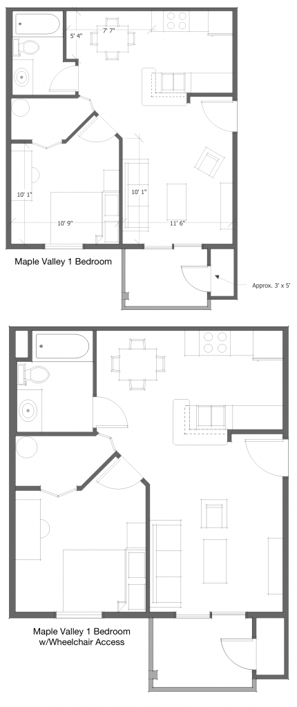 1 Bed 1 Bath Floor Plan 1