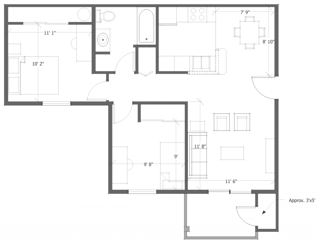 2 Bed 1 Bath Floor Plan 2