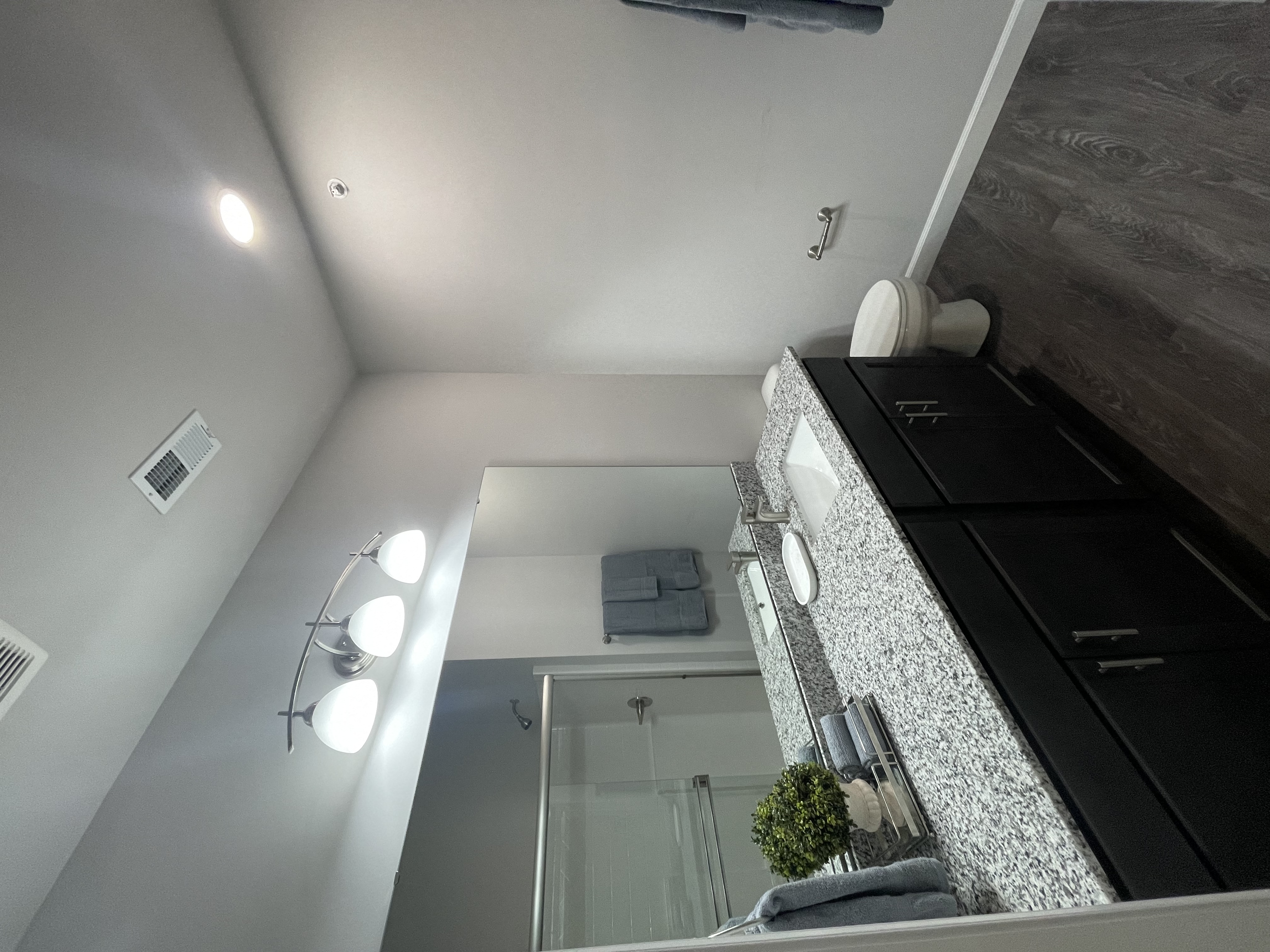 a view of the living room from the top of the stairs