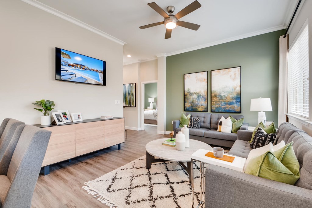 Living Room With Television at Avilla Heritage, Grand Prairie, Texas
