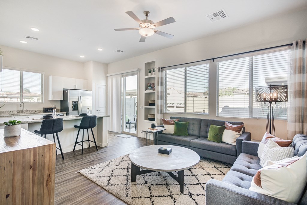 Living Room With Kitchen View at Avilla Gateway, Phoenix
