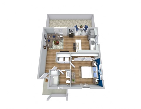 1 Bed 1 Bath Floor Plan at Avilla Northside, McKinney, Texas