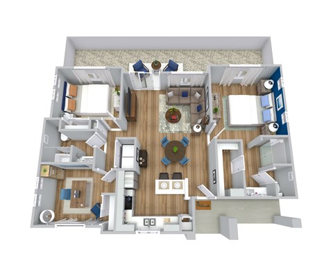 3 Bed 2 Bath Floor Plan at Avilla Northside, Texas
