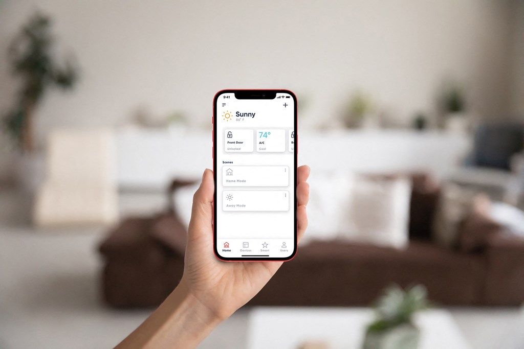 a hand holding a smartphone with a home screen on it at Avilla Broadway Apartments, Arizona