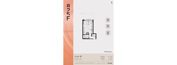 A floor plan for a studio apartment with a bathroom is displayed.