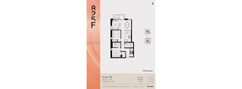 A floor plan for a two bedroom, two bath apartment is shown.
