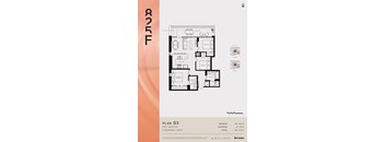A floor plan for a 3 bedroom, 2 bath apartment is displayed.