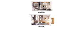 A diagram shows the layout of a two-level apartment.