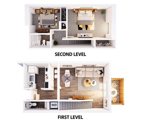 A diagram shows the layout of a two-level apartment.