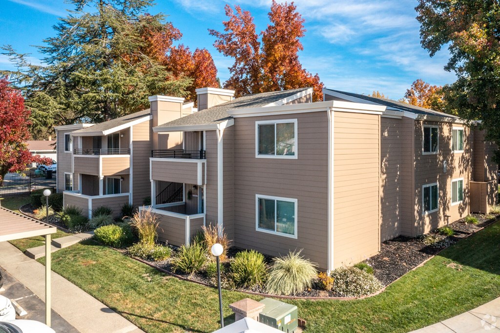 our apartments feature a spacious yard with grass and trees